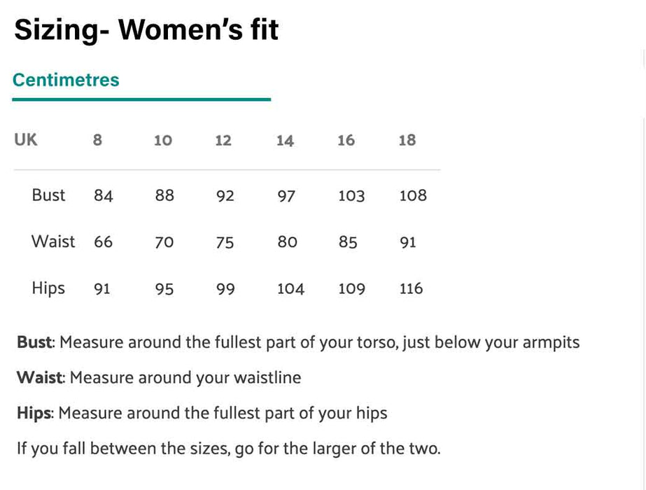Follow the acorn women's fit t-shirt size guide