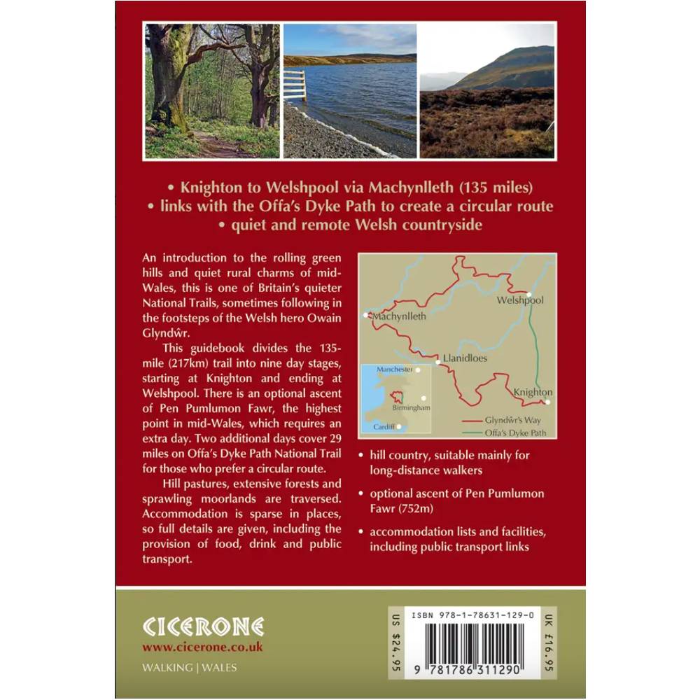 Glyndwr's Way guidebook 2024, back cover, Cicerone Press - The Trails Shop