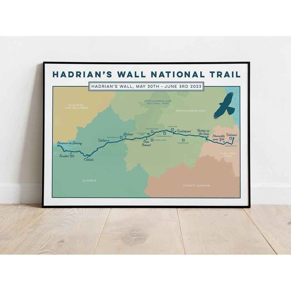 Hadrian's Wall Path personalised art print multi colour