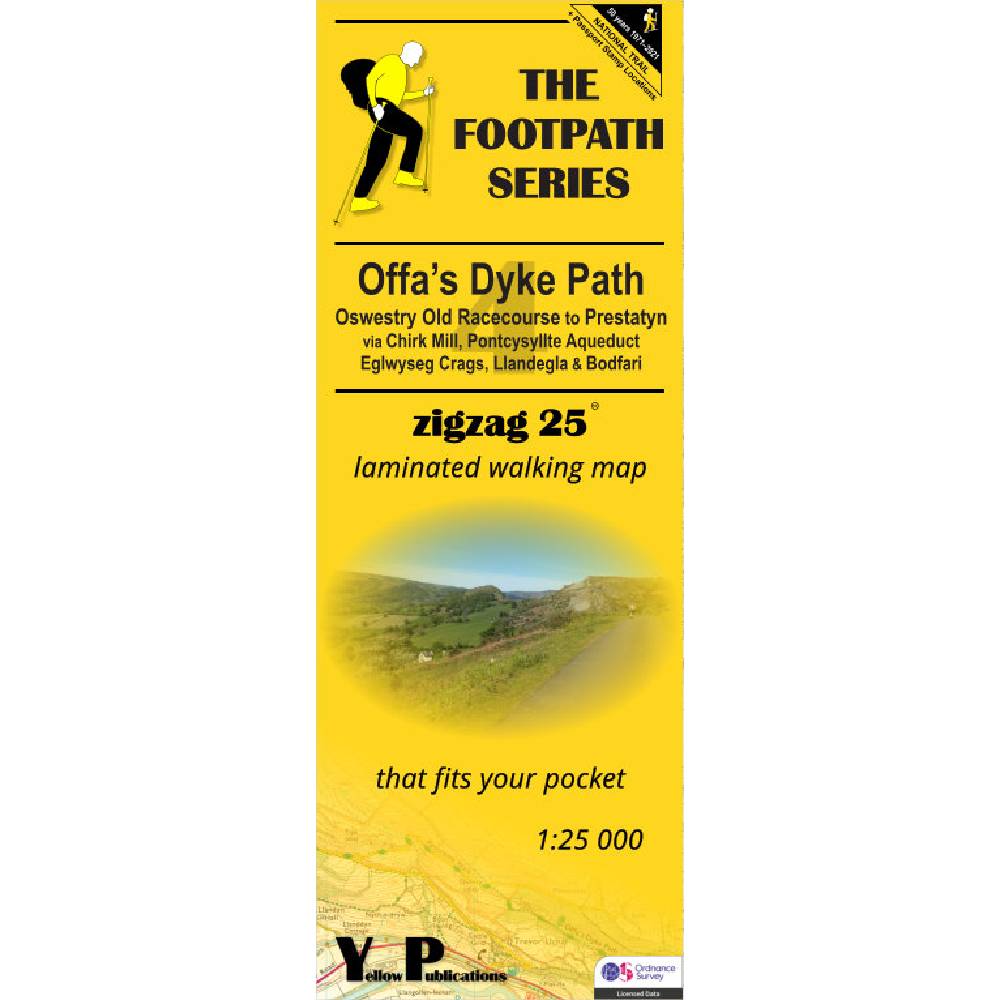 Yellow map cover of Offa's Dyke Path Map 4 - Oswestry Old Racecourse to Prestatyn.
