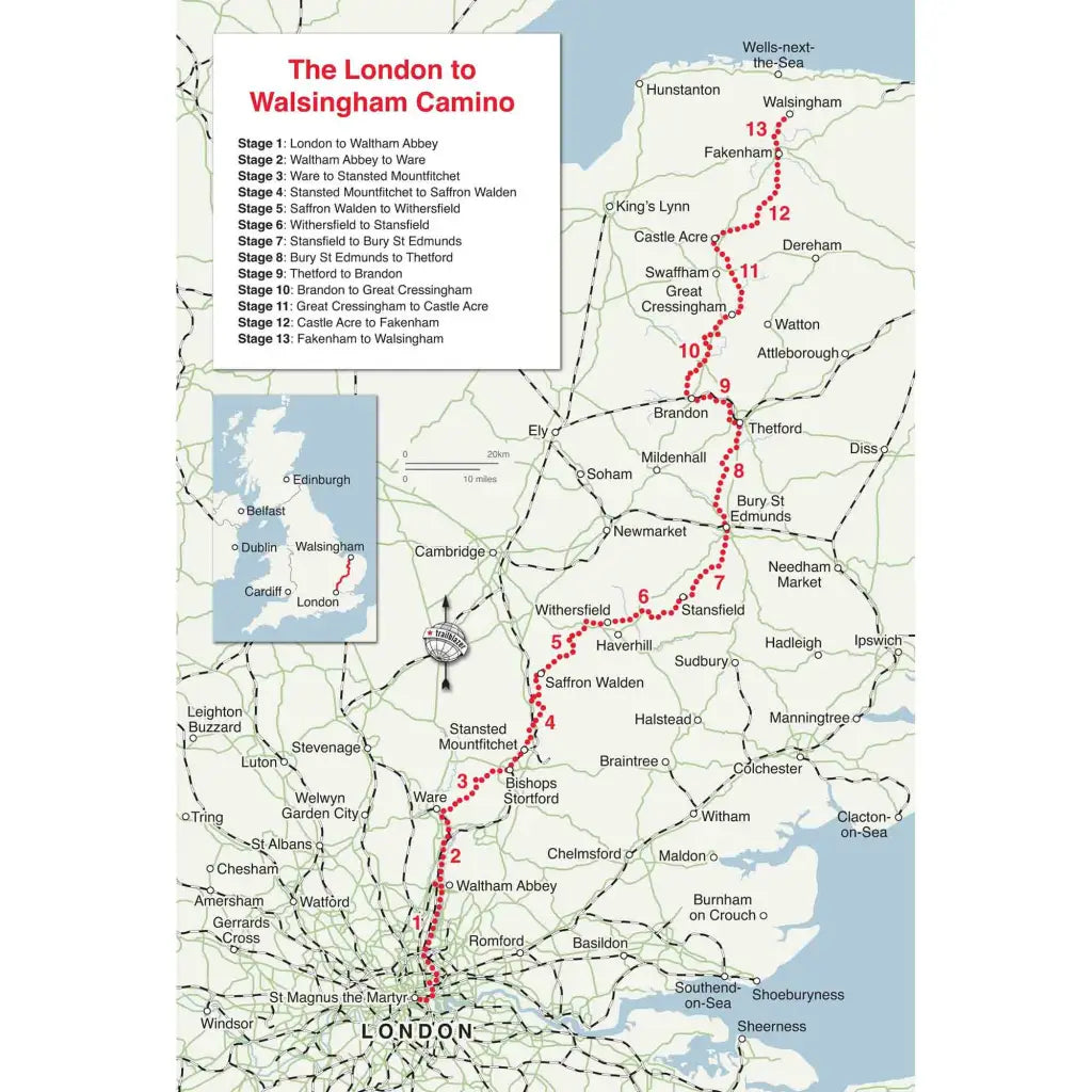 London to Walsingham Camino guidebook map
