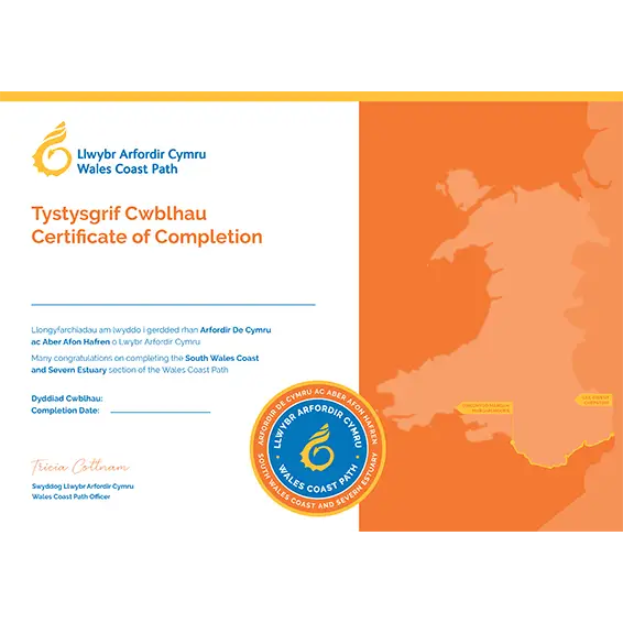 Wales Coast Path Completion Certificate-South Wales Coast and Severn Estuary-The Trails Shop