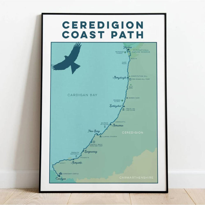 Ceredigion coast path print - blue green