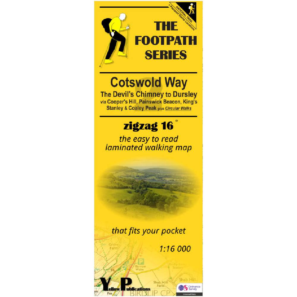 Yellow map cover of the Cotswold Way Map 2 The Devil's Chimney to Dursley.