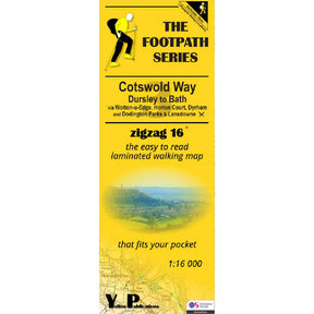 Yellow map cover of the Cotswold Way Map 3 from Dursley to Bath with walking illustration and text.