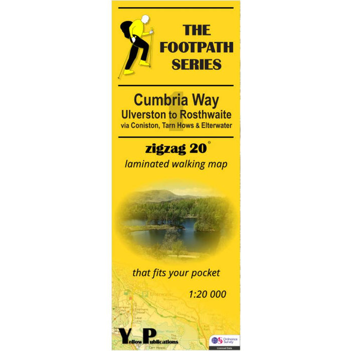 Yellow map cover of Cumbria Way 1 with a walking illustration and landscape image.