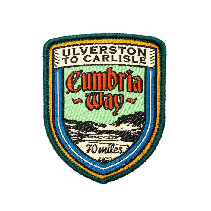Embroidered patch with 'Ulverston to Carlisle Cumbria Way' text on a white background