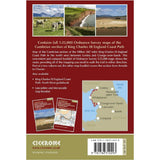 Back cover of a map book with images of landscapes and text about Cumbrian section of King Charles III England Coast Path.