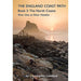 Book cover for 'The England Coast Path: Book 3: The North Coasts - River Dee to River Humber' by Christopher Göddard, featuring a coastal landscape with a rocky shore, a stone wall, and a castle under a warm sunset sky.