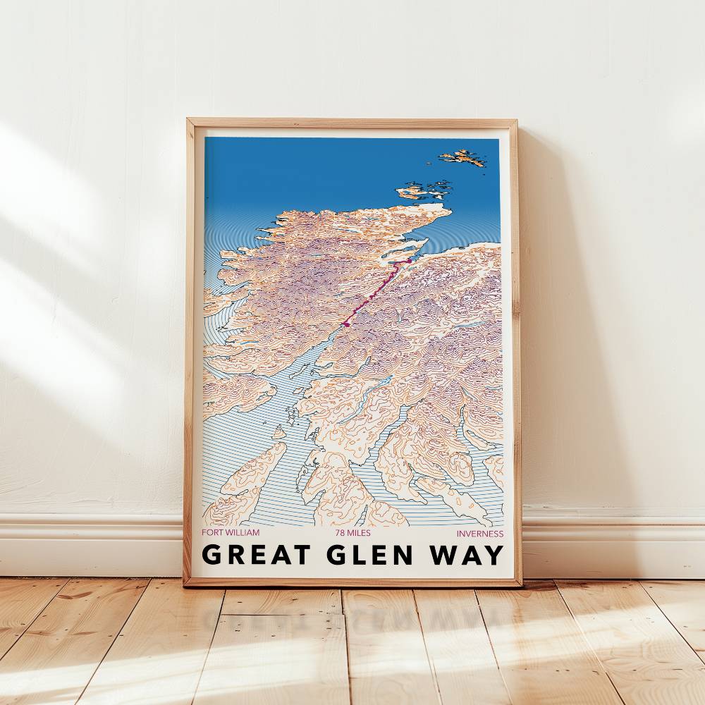 Great Glen Way contours poster framed