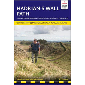 Book cover of  TRailblazer 'Hadrian's Wall Path' 8th edition with a person walking on a path.