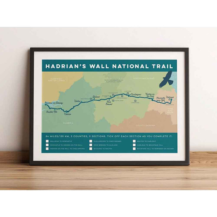Hadrian's Wall Path tick box art print multi colour