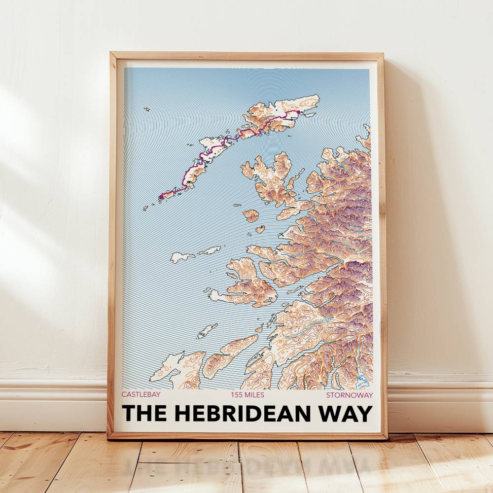 Framed map of The Hebridean Way on a wall