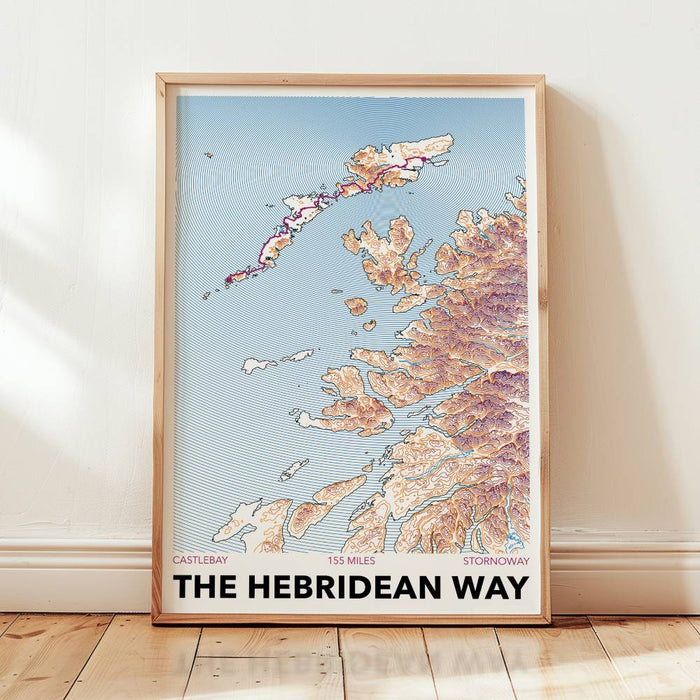 Framed map of The Hebridean Way on a wall