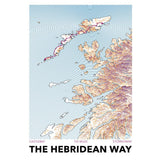 Map of The Hebridean Way with topographic details on a light blue background
