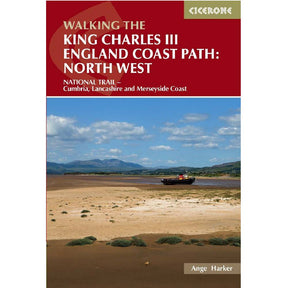 Guidebook cover of 'Walking the King Charles III England Coast Path: North West' by Cicerone Press with a scenic image of a landscape.
