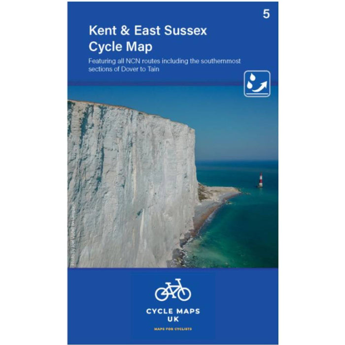 Kent & East Sussex Cycle Map cover with a cliff and sea view