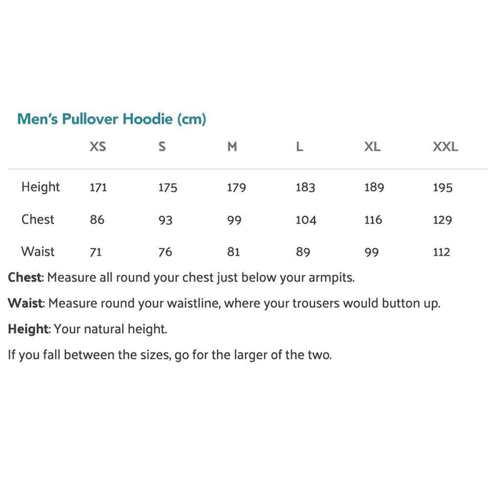 National Trail men's hoodie size chart