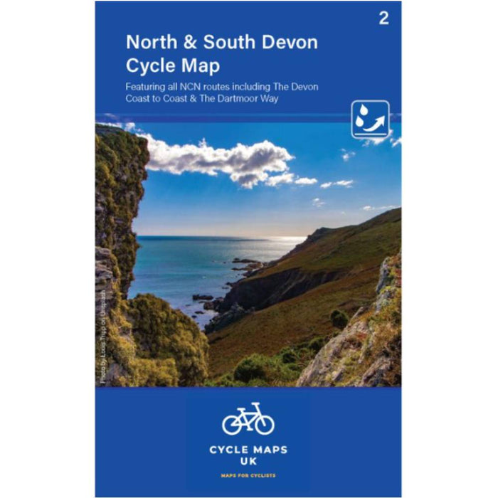 Cycle map cover for North & South Devon cycling map with a scenic coastal view.
