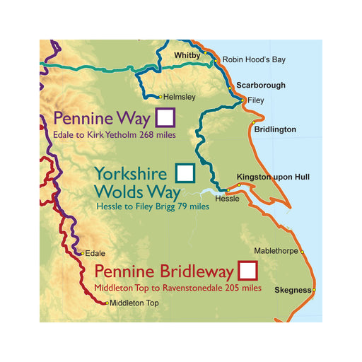 Map showing Pennine Way, Yorkshire Wolds Way and Penning Bridleway National Trails
