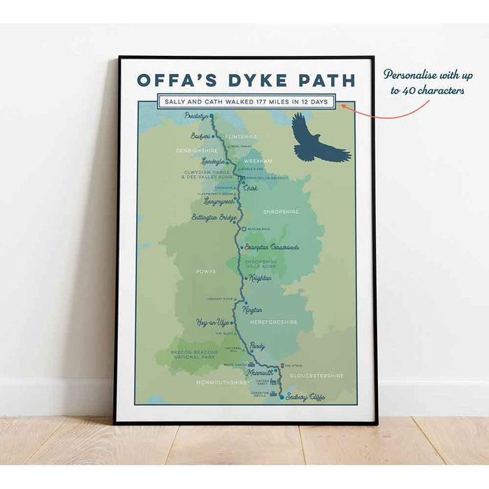 Offa's Dyke Path personalised art print blue