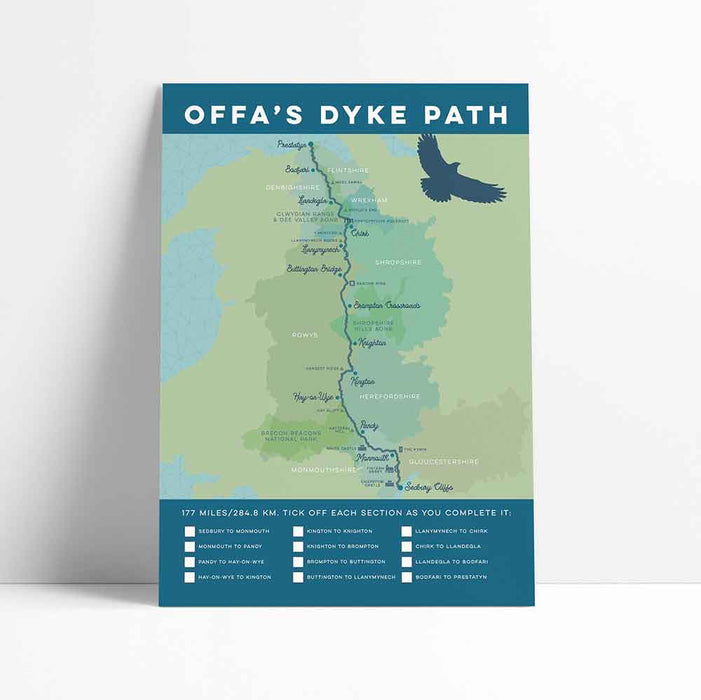 Offa's Dyke Path tick box art print blue