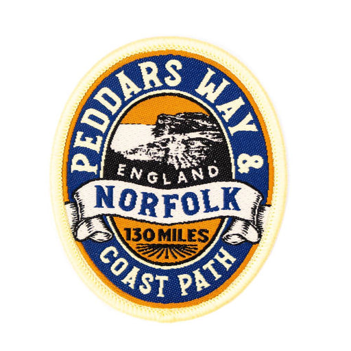 Peddar's Way and Norfolk Coast Path badge with scenic illustration on a blue background.