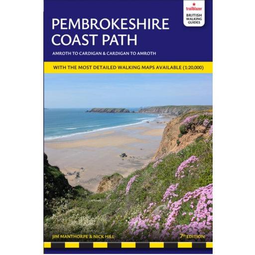 Cover of Pembrokeshire Coast Path guidebook with a scenic view of a beach and cliffs.