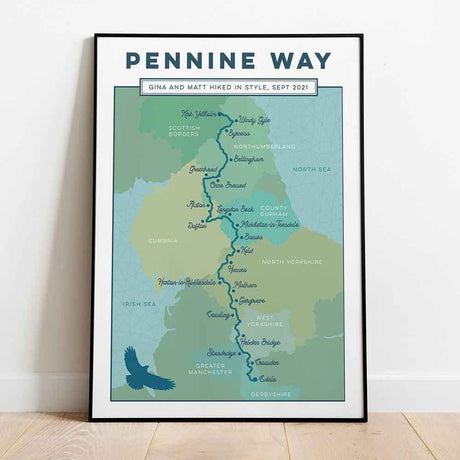 Pennine Way personalised art print blue
