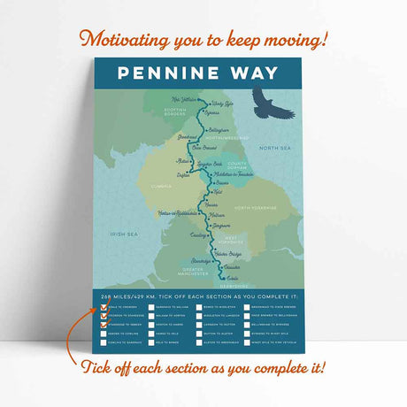 Pennine Way tick box art print blue