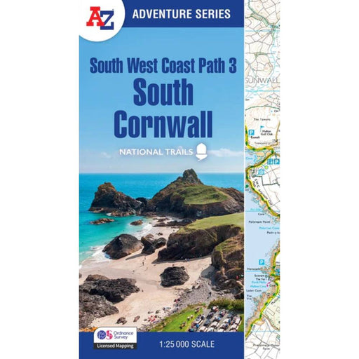 Map cover of South West Coast Path 3 South Cornwall with a scenic view and A-Z branding.