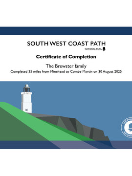 South West Coast Path Completion Certificate