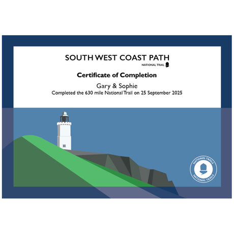 South West Coast Path National Trail personalised certificate