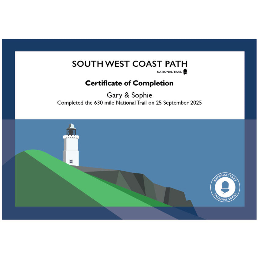 South West Coast Path Completion Certificate - The Trails Shop