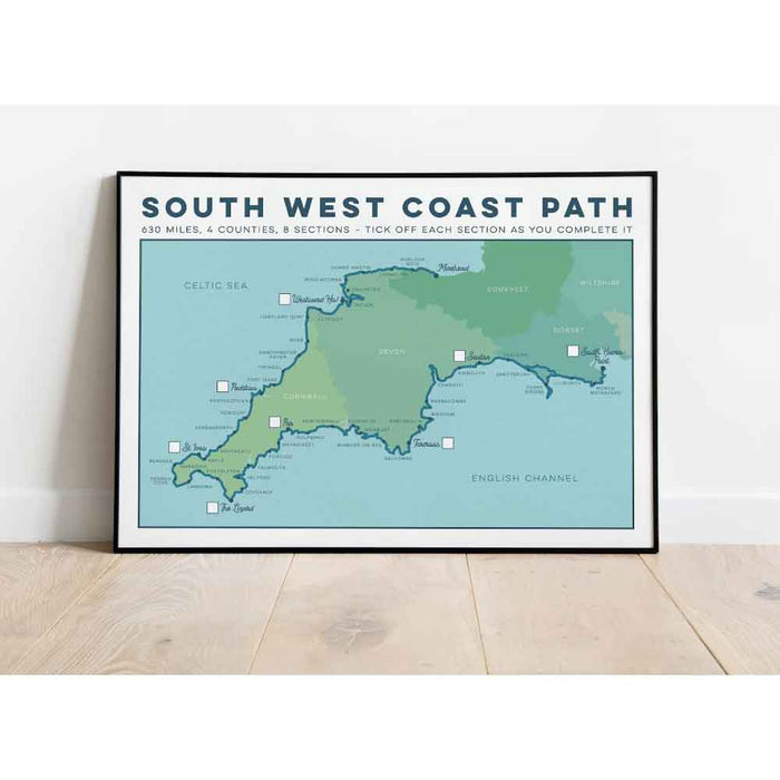 South West Coast Path tick box design print blue