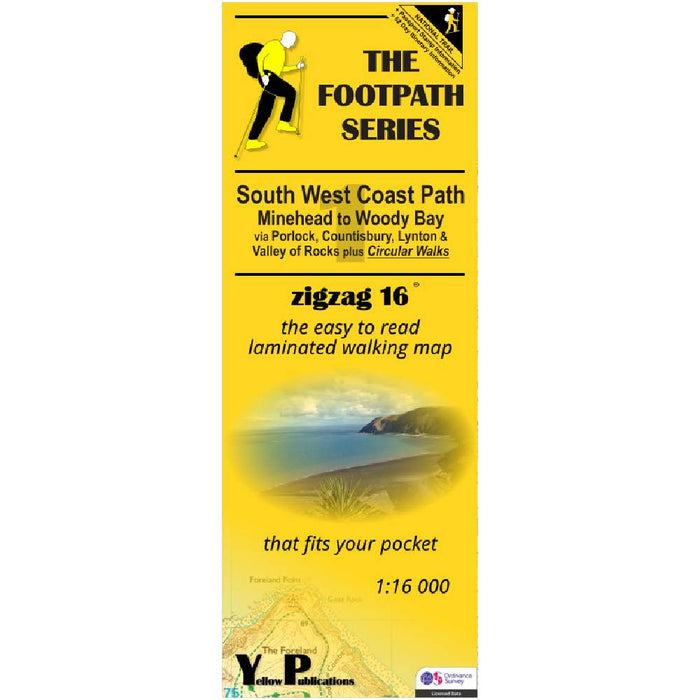 Yellow map cover of the South West Coast Path Minehead to Woody Bay map 