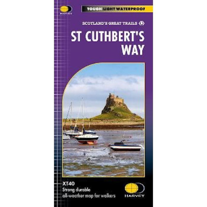 Map cover of St Cuthbert's Way with a scenic image and Harvey branding