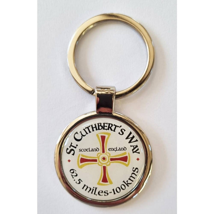 Keychain with St. Cuthbert's Way design on a white background