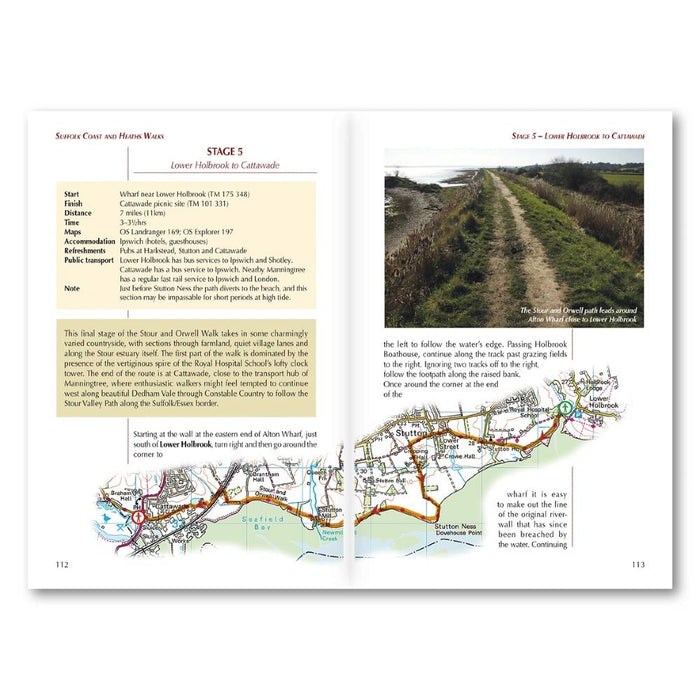 Inside pages of Suffolk Coast and Heaths Walks guidebook