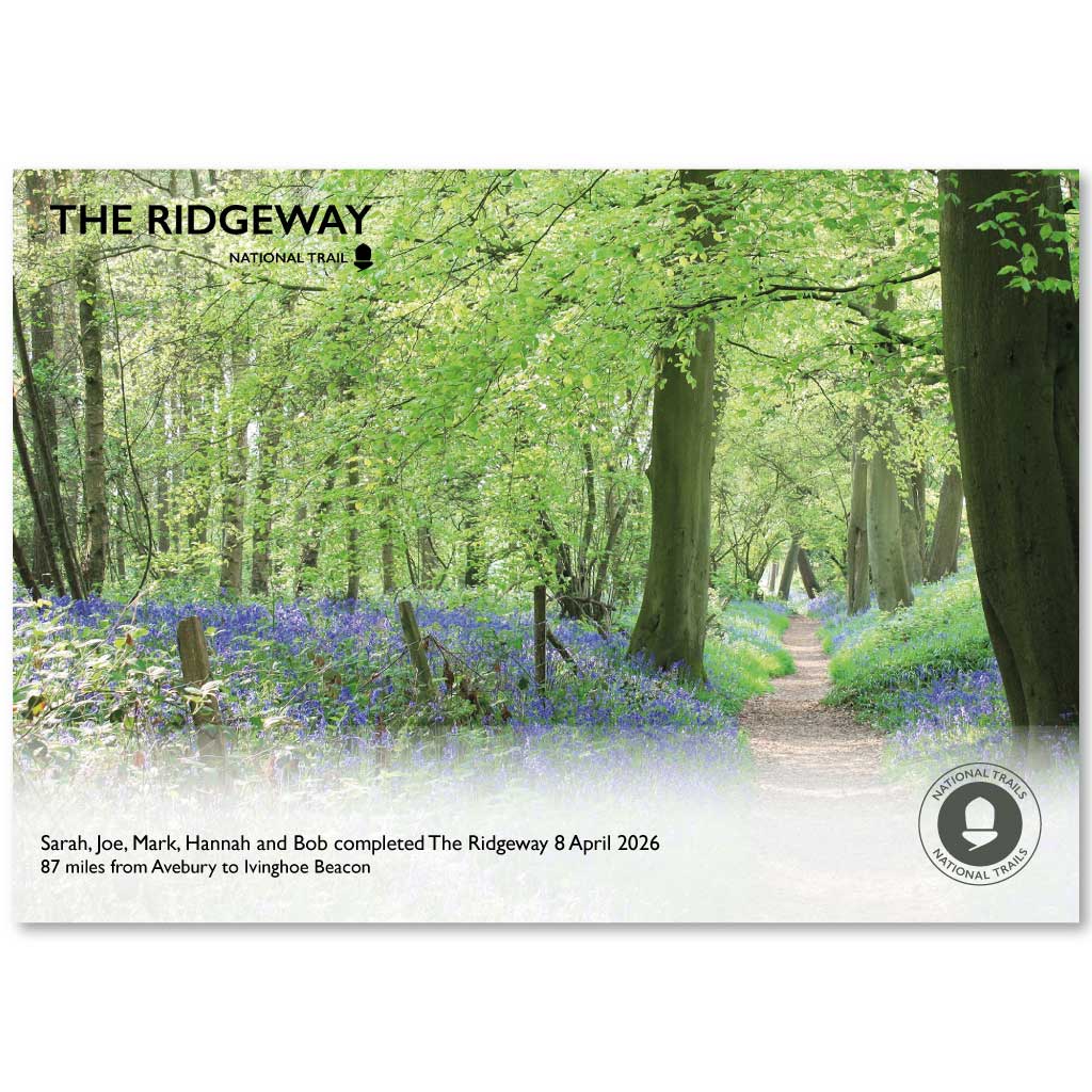 The Ridgeway National Trail completion certificate from The Trails Shop