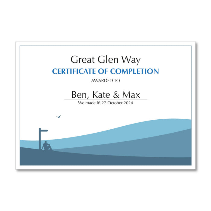 Personalised certificate - works for all trails - Great Glen Way example in blue