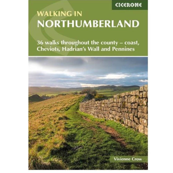 Book cover of 'Walking in Northumberland' with a stone wall and landscape.