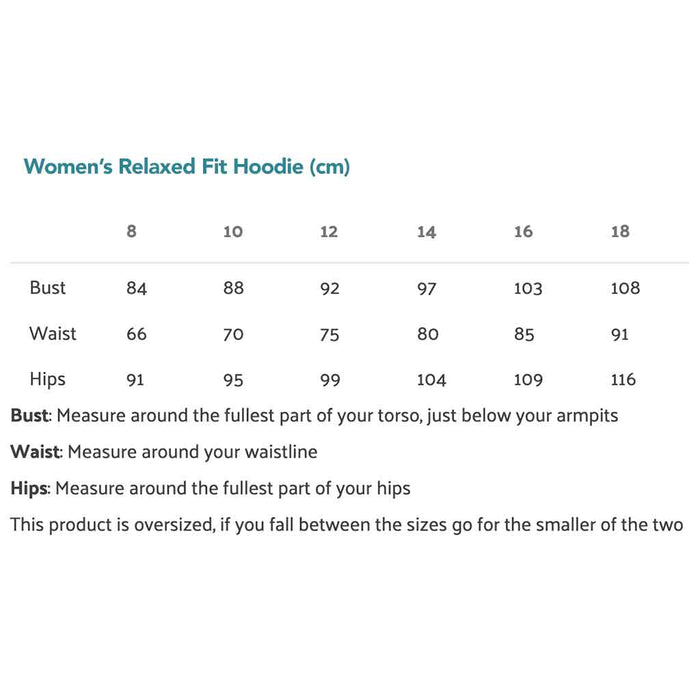 National Trail women's hoodie size chart