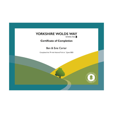 Yorkshire Wolds Way National Trail completion certificate