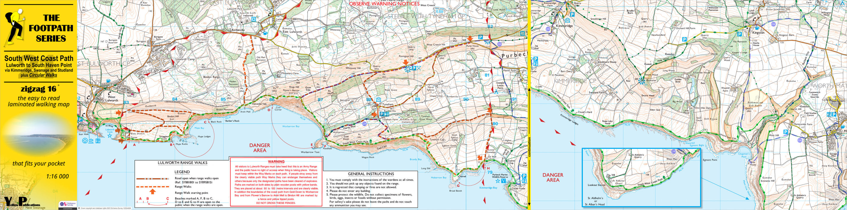 South West Coast Path easy-read map - zigzag 21 - Lulworth to South Haven Point inside front. The Trails Shop.