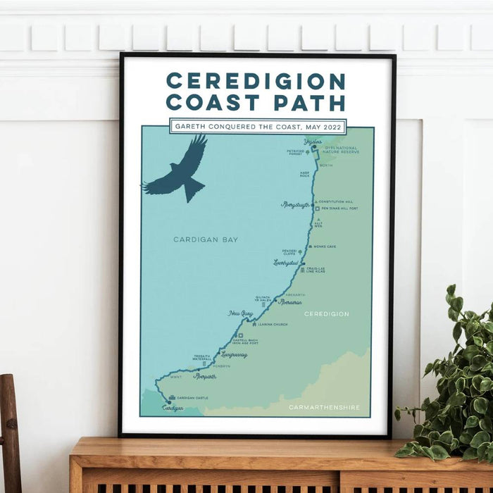 Ceredigion print - blue green personalised 