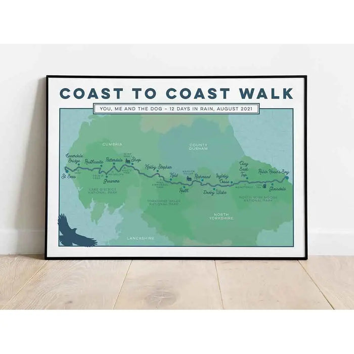 Coast to Coast Walk Art Print blues and greens personalised