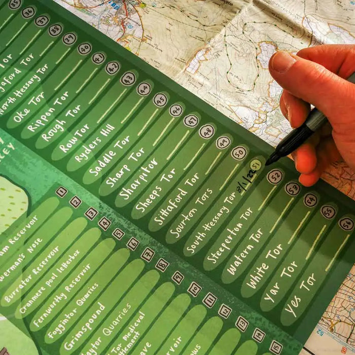 Dartmoor National Park Scratch Map List of Tors