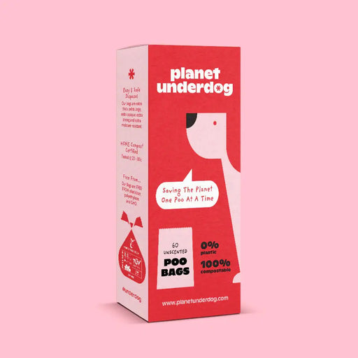 0% plastic, 100% compostable dog poo bags from Planet Underdog in red box