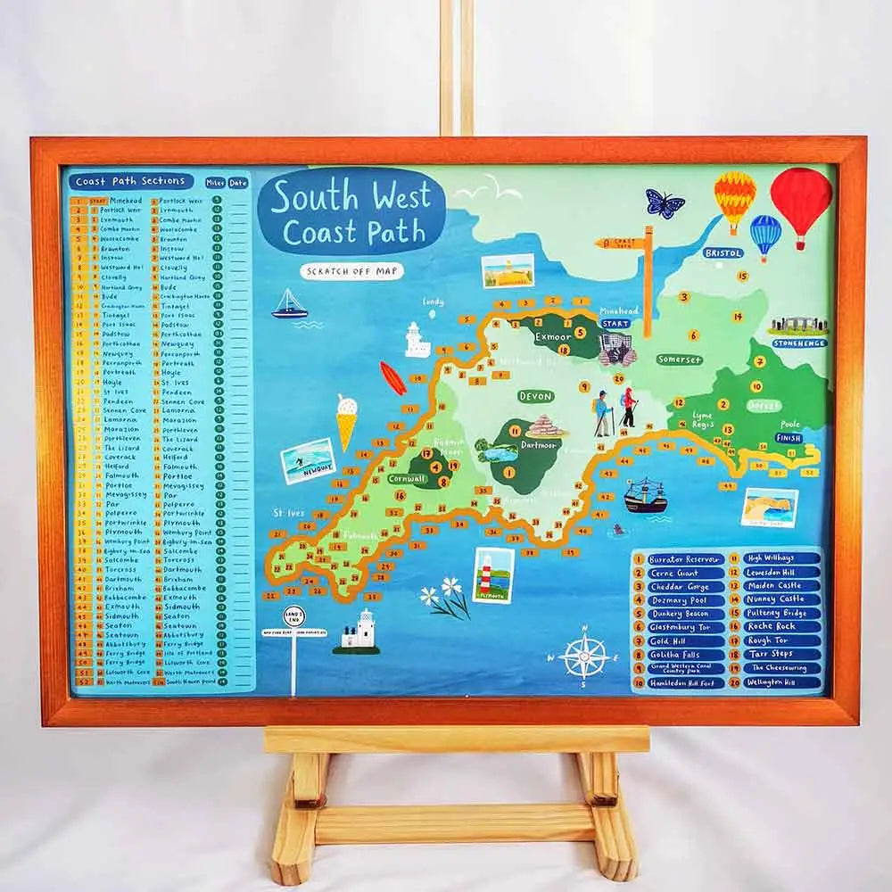 South West Coast Path Scratch Map in frame